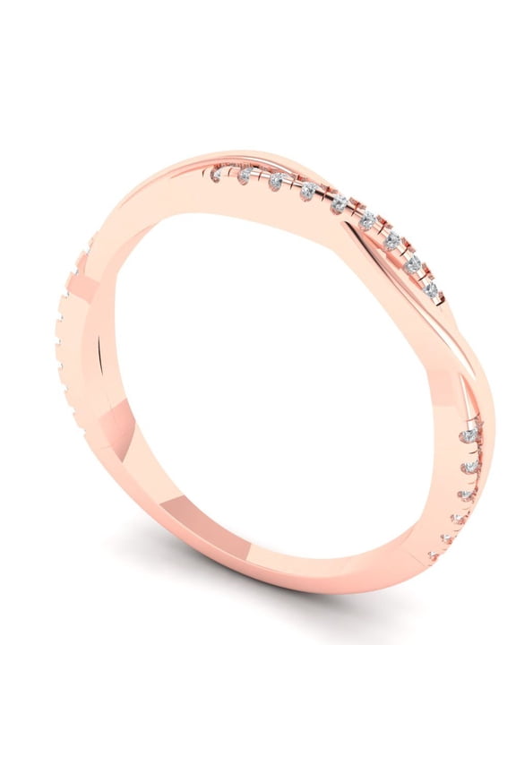 14K Rose Solid Gold Custom Laser Engraved Women's Solid Gold Ring Stackable Statement Band With Round Cut 0.16TCW