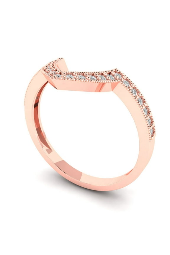 14K Rose Solid Gold Custom Laser Engraved Women's Solid Gold Ring Stackable Statement Band With Round Cut 0.1875TCW