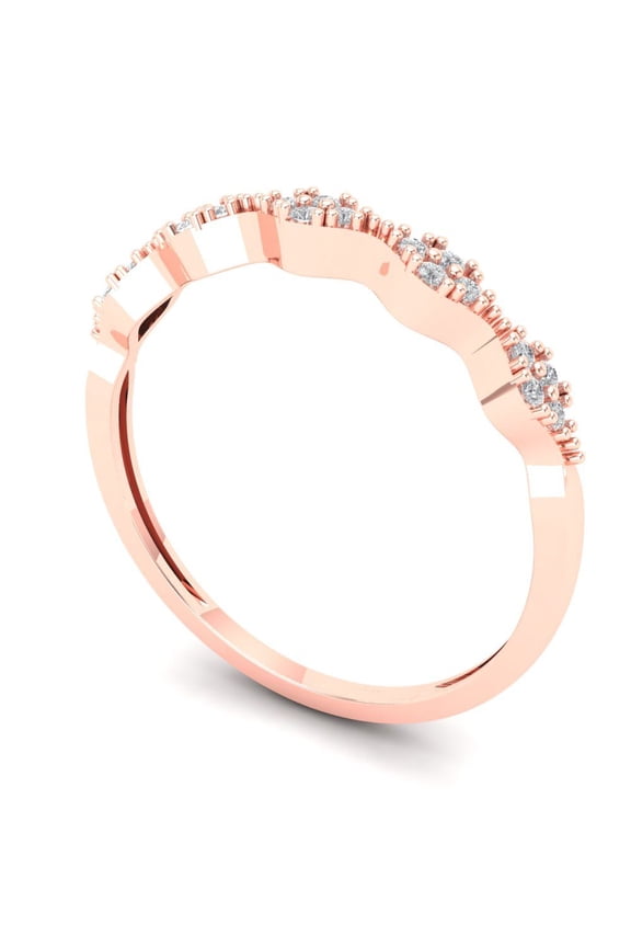 14K Rose Solid Gold Custom Laser Engraved Women's Solid Gold Ring Stackable Statement Band With Round Cut 0.1TCW