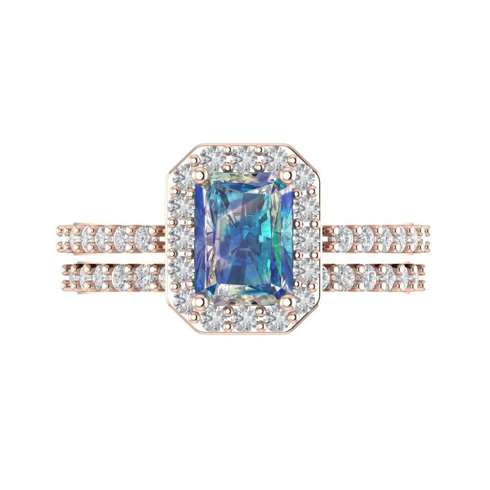 Clara Pucci 14K Rose Gold Emerald Cut 1.5Ct Synthetic Blue Moissanite ...