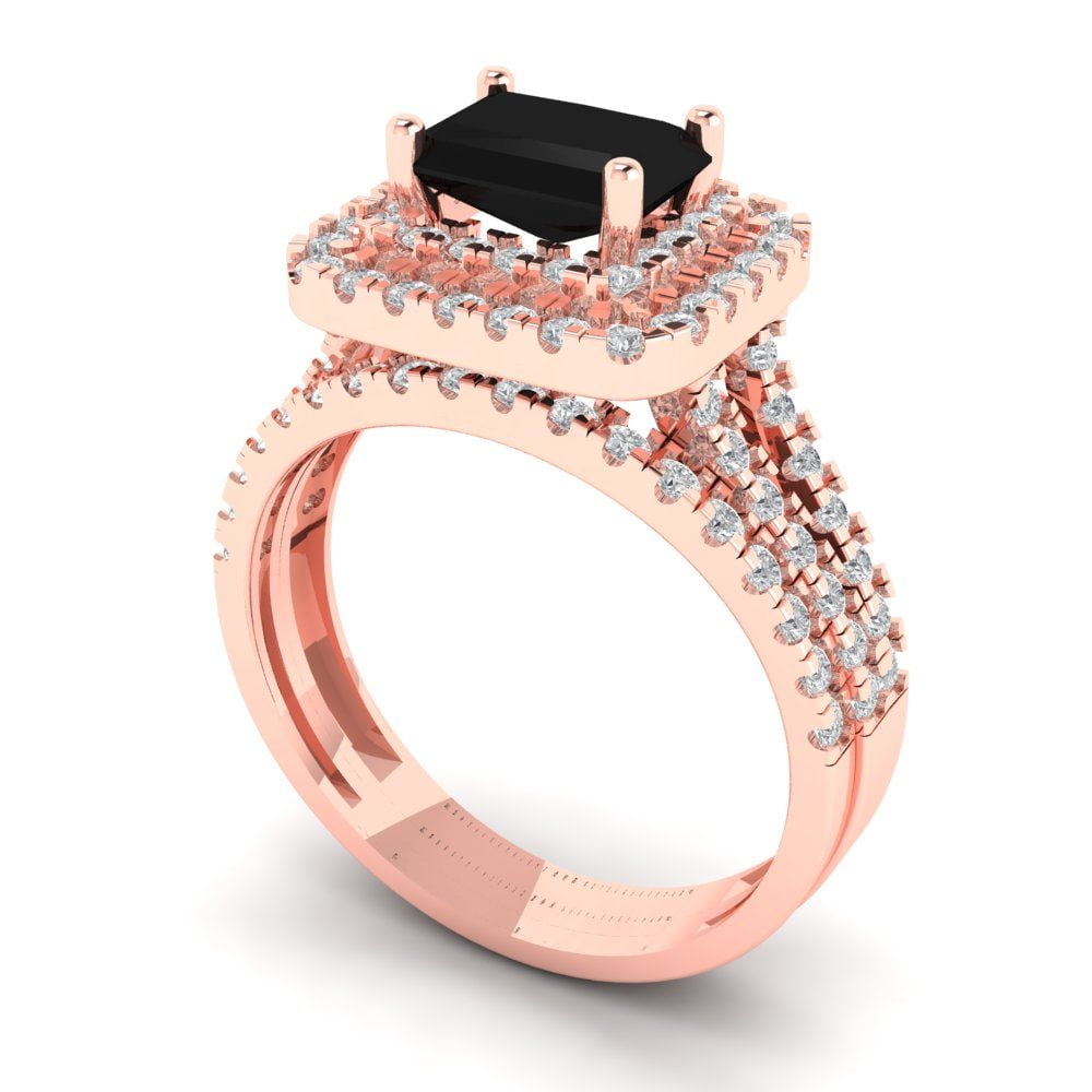 Clara Pucci 14K Rose Gold Emerald Cut 1Ct Natural Onyx Engagement Ring
