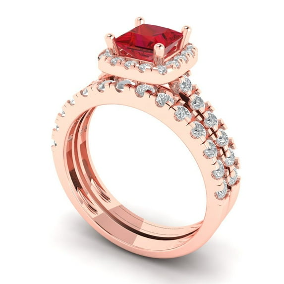 Clara Pucci 14K Rose Gold Princess Cut 0.75Ct Simulated Tourmaline Engagement Ring + Matching Band - Luxury Box Included