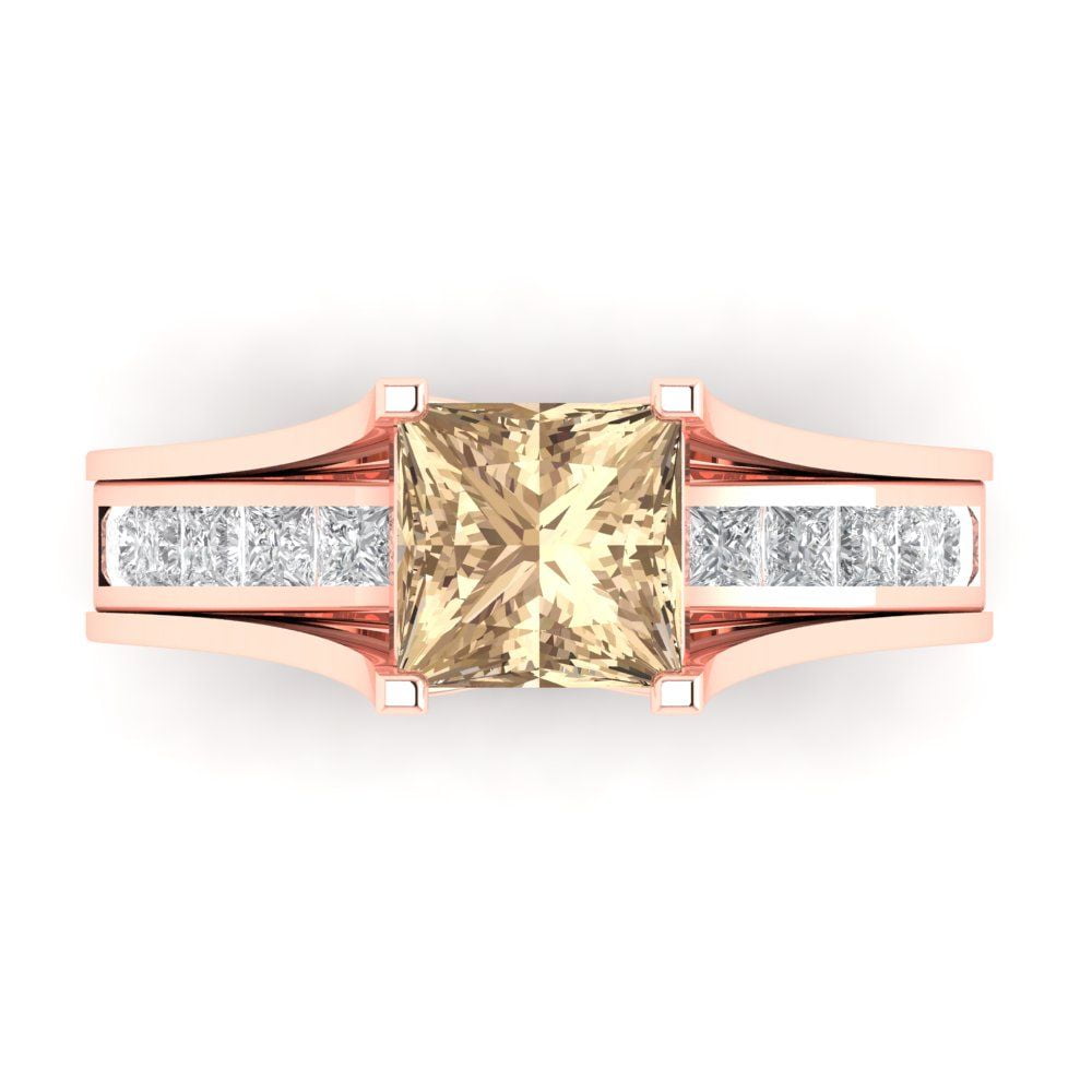Clara Pucci 14K Rose Gold Princess Cut 1.5Ct Synthetic Yellow ...