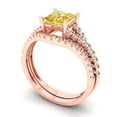 thumbnail image 1 of Clara Pucci 14K Rose Gold Princess Cut 1Ct Simulated Yellow Diamond Engagement Ring + Matching Band - Luxury Box Included, 1 of 7