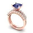 thumbnail image 1 of Clara Pucci 14K Rose Gold Princess Cut 2Ct Simulated Tanzanite Engagement Ring + Matching Band - Luxury Box Included, 1 of 7