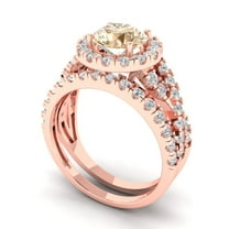 Clara Pucci 14K Rose Gold Round Cut 1Ct Natural Morganite Engagement Ring   Matching Band - Luxury Box Included