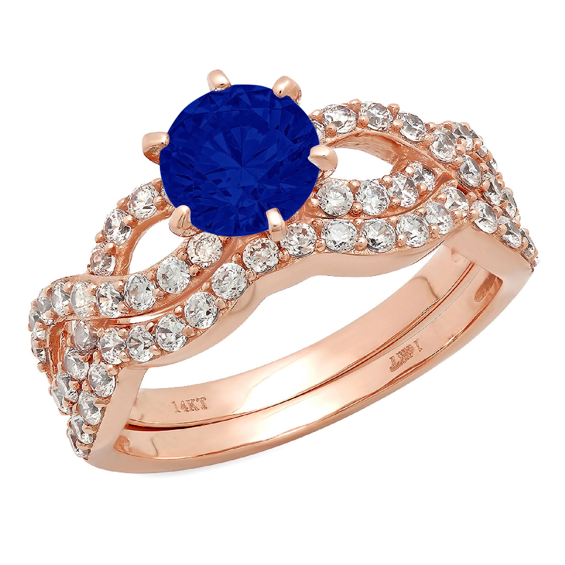 Clara Pucci 14K Rose Gold Round Cut 1Ct Simulated Blue Sapphire