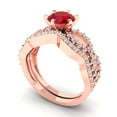 thumbnail image 1 of Clara Pucci 14K Rose Gold Round Cut 1Ct Simulated Ruby Engagement Ring + Matching Band - Luxury Box Included, 1 of 7