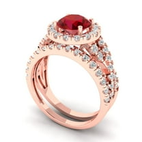 Clara Pucci 14K Rose Gold Round Cut 1Ct Simulated Tourmaline Engagement Ring   Matching Band - Luxury Box Included