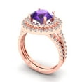 thumbnail image 1 of Clara Pucci 14K Rose Gold Round Cut 2Ct Natural Amethyst Engagement Ring + Matching Band - Luxury Box Included, 1 of 7