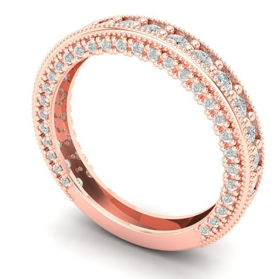 1.44 ctw Wedding Band for Women - 14K Rose Gold Simulated Diamond Stackable Eternity Ring