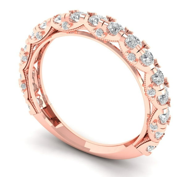 Clara Pucci 14K Rose Solid Gold Custom Laser Engraved Women's Solid Gold Ring Eternity Statement Band With Round Cut 3.13TCW