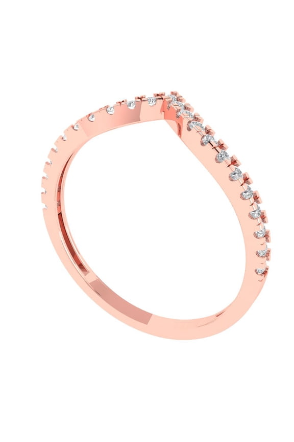 14K Rose Solid Gold Custom Laser Engraved Women's Solid Gold Ring Stackable Statement Band With Round Cut 0.1725TCW