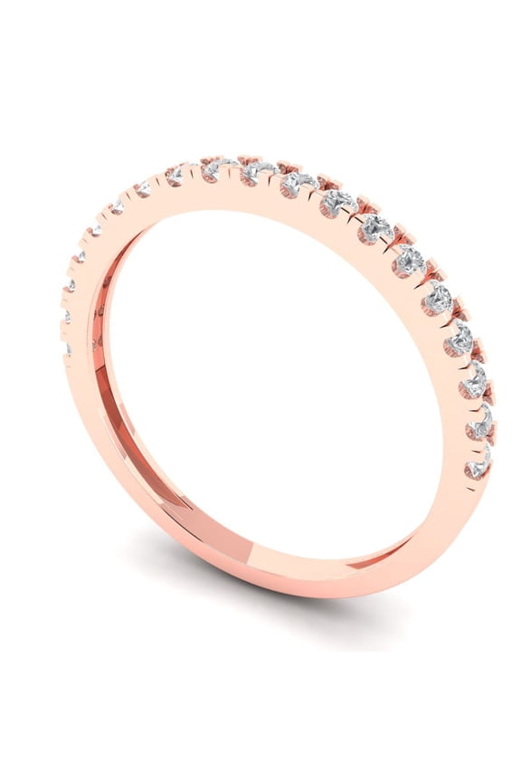 14K Rose Solid Gold Custom Laser Engraved Women's Solid Gold Ring Stackable Statement Band With Round Cut 0.285TCW