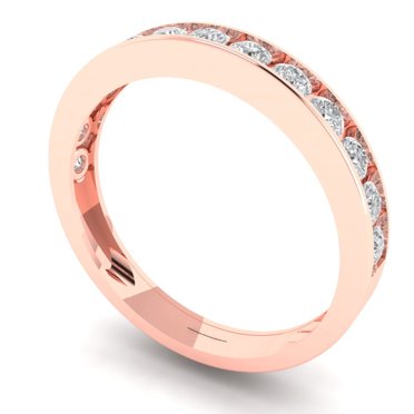 Clara Pucci 14K Rose Solid Gold Custom Laser Engraved Women's Solid Gold Ring Stackable Statement Band With Round Cut 0.39TCW