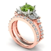 Clara Pucci 14K Rose/White Gold Round Cut 1.5Ct Natural Peridot Engagement Ring   Matching Band - Luxury Box Included