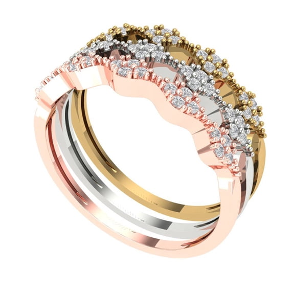 Clara Pucci 14K Tri-Tone Solid Gold 0.3Ct Zircon Bridal Wedding Designer Ring hypoallergenic Band for Women