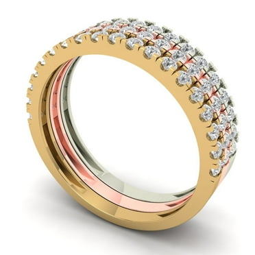 Clara Pucci 14K Tri-Tone Solid Gold Custom Laser Engraved Women's Solid Gold Ring Stackable Statement Band With Round Cut 0.855TCW