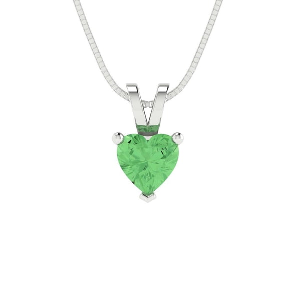 Clara Pucci 14K White Solid Hypoallergenic Gold 0.5Ct Green Zircon Heart Cut Solitaire Designer Necklace Pendant For April