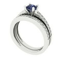 thumbnail image 1 of Clara Pucci 14K White Gold 0.86 Simulated Blue Sapphire Engraveable Engagement Ring + Wedding Band Set, 1 of 7