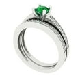 thumbnail image 1 of Clara Pucci 14K White Gold 0.86 Simulated Emerald Engraveable Engagement Ring + Wedding Band Set, 1 of 7