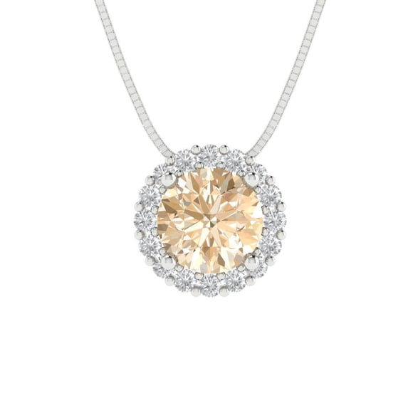 Clara Pucci 14K White Solid Hypoallergenic Gold 1.16Ct Natural Morganite Round Brilliant Cut Halo Designer Necklace Pendant For February