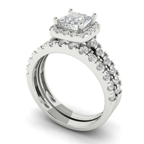 Clara Pucci 14K White Gold 1.56 Synthetic White Sapphire Engraveable Engagement Ring + Wedding Band Set