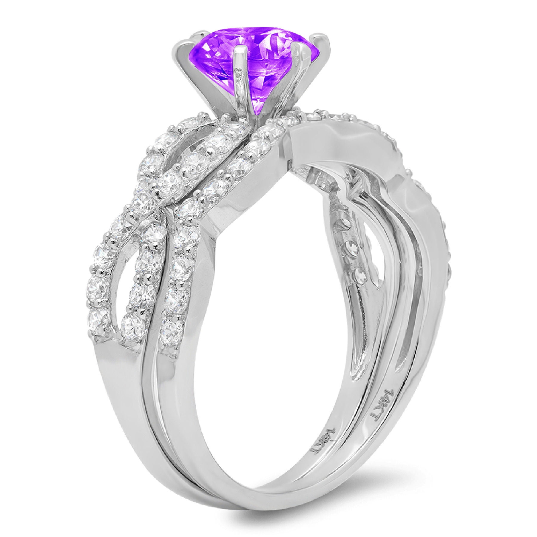 Clara Pucci 14K White Gold 1.57 Natural Amethyst Engraveable Engagement ...