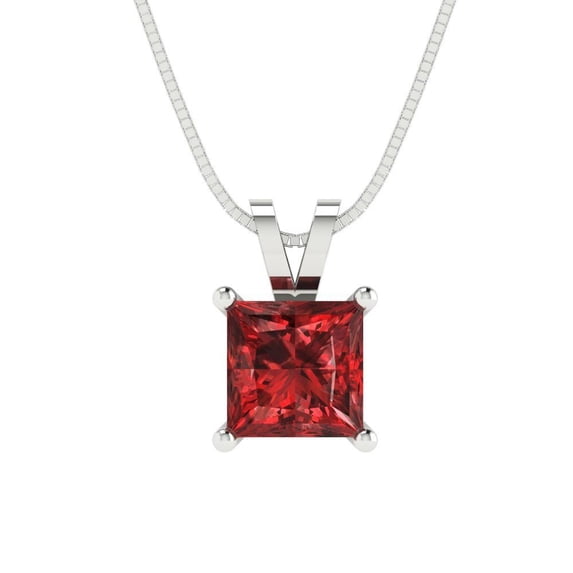 Clara Pucci 14K White Solid Hypoallergenic Gold 1.5Ct Natural Garnet Princess Cut Solitaire Designer Necklace Pendant For January