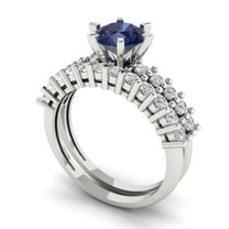 Clara Pucci 14K White Gold 1.66 Simulated Blue Sapphire Engraveable Engagement Ring   Wedding Band Set