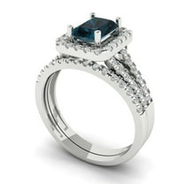 Clara Pucci 14K White Gold 1.72 Natural London Blue Topaz Engraveable Engagement Ring   Wedding Band Set