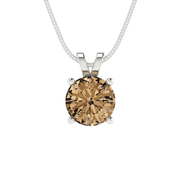 Clara Pucci 14K White Solid Hypoallergenic Gold 1Ct Champagne Round Brilliant Cut Solitaire Designer Necklace Pendant For April