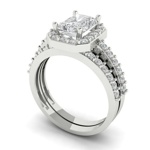 Clara Pucci 14K White Gold 2.16 Synthetic White Sapphire Engraveable Engagement Ring + Wedding Band Set