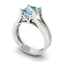 Clara Pucci 14K White Gold 2.28 Natural Sky Blue Topaz Engraveable Engagement Ring   Wedding Band Set