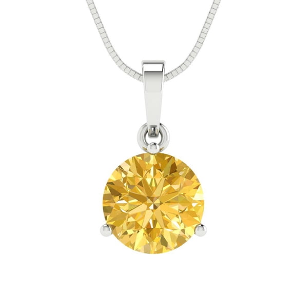 Clara Pucci 14K White Solid Hypoallergenic Gold 2Ct Natural Citrine Round Brilliant Cut Solitaire Designer Necklace Pendant For November