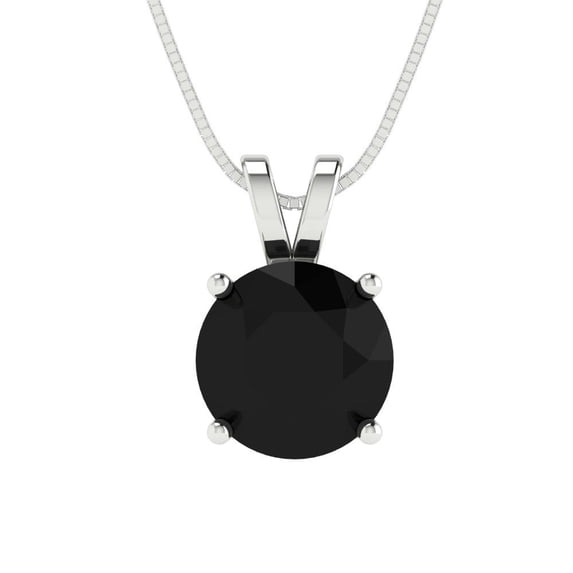 Clara Pucci 14K White Solid Hypoallergenic Gold 2Ct Natural Onyx Round Brilliant Cut Solitaire Designer Necklace Pendant For July