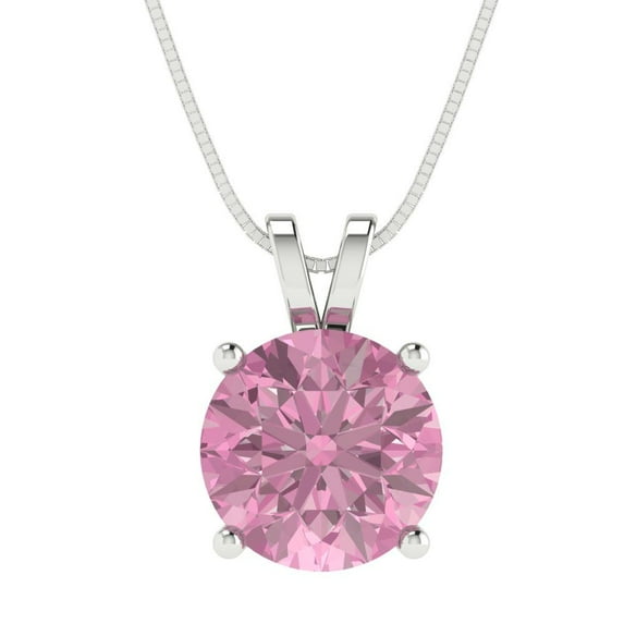Clara Pucci 14K White Solid Hypoallergenic Gold 3Ct Pink Zircon Round Brilliant Cut Solitaire Designer Necklace Pendant For April