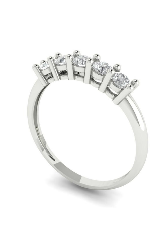 14K White Solid Gold Custom Laser Engraved Women's Solid Gold Ring Stackable Statement Band With Round Cut 0.35TCW