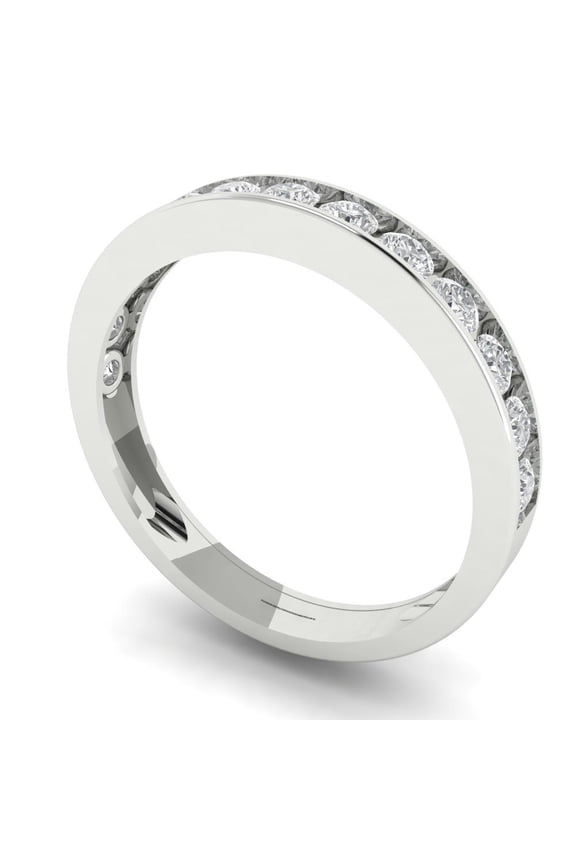 14K White Solid Gold Custom Laser Engraved Women's Solid Gold Ring Stackable Statement Band With Round Cut 0.39TCW