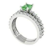 Clara Pucci 14K White Gold Emerald Cut 0.5Ct Simulated Green Diamond Engagement Ring   Matching Band - Luxury Box Included