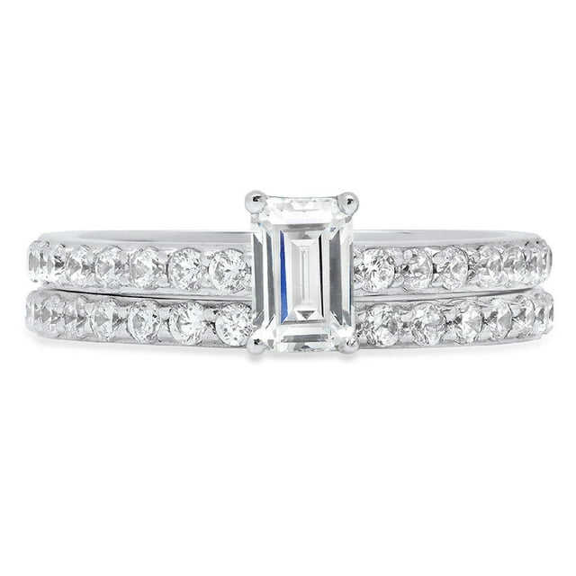 Clara Pucci 14K White Gold Emerald Cut 0.5Ct Synthetic Moissanite ...