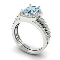 Clara Pucci 14K White Gold Emerald Cut 1.5Ct Simulated Blue Diamond Engagement Ring Matching Band - Luxury Box Included