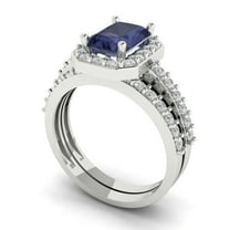 Clara Pucci 14K White Gold Emerald Cut 1.5Ct Simulated Blue Sapphire Engagement Ring   Matching Band - Luxury Box Included