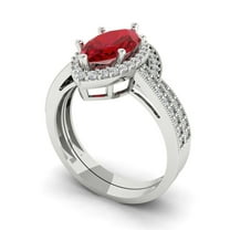 Clara Pucci 14K White Gold Marquise Cut 2Ct Simulated Ruby Engagement Ring   Matching Band - Luxury Box Included