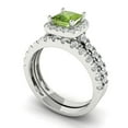 thumbnail image 1 of Clara Pucci 14K White Gold Princess Cut 0.75Ct Natural Peridot Engagement Ring + Matching Band - Luxury Box Included, 1 of 7