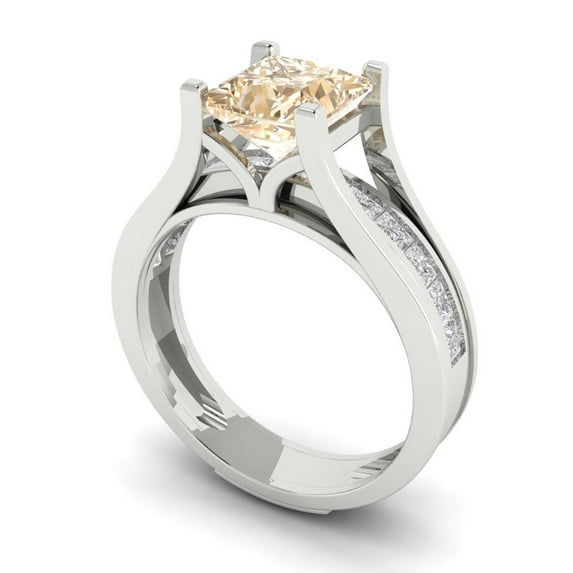 Clara Pucci 14K White Gold Princess Cut 1.5Ct Natural Morganite Engagement Ring + Matching Band - Luxury Box Included