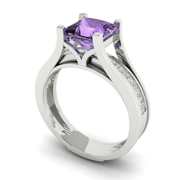 Clara Pucci 14K White Gold Princess Cut 1.5Ct Simulated Alexandrite Engagement Ring + Matching Band - Luxury Box Included