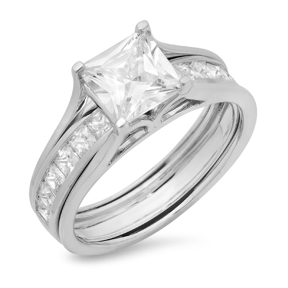 Clara Pucci 14K White Gold Princess Cut 1.5Ct Simulated Clear Diamond ...