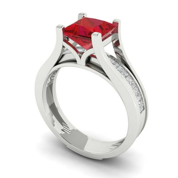 Clara Pucci 14K White Gold Princess Cut 1.5Ct Simulated Tourmaline Engagement Ring + Matching Band - Luxury Box Included