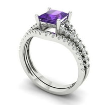 Clara Pucci 14K White Gold Princess Cut 1Ct Natural Amethyst Engagement Ring   Matching Band - Luxury Box Included